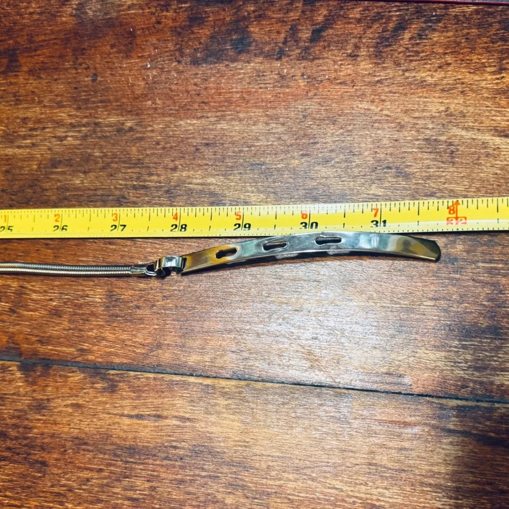 Vintage Gold Tone Metal Snake Chain Belt Skinny Adjustable Horseshoe Buckle 32in